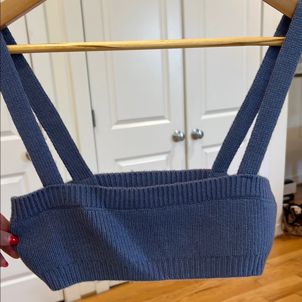 WEWOREWHAT Blue Knit Super Crop/Bra Top